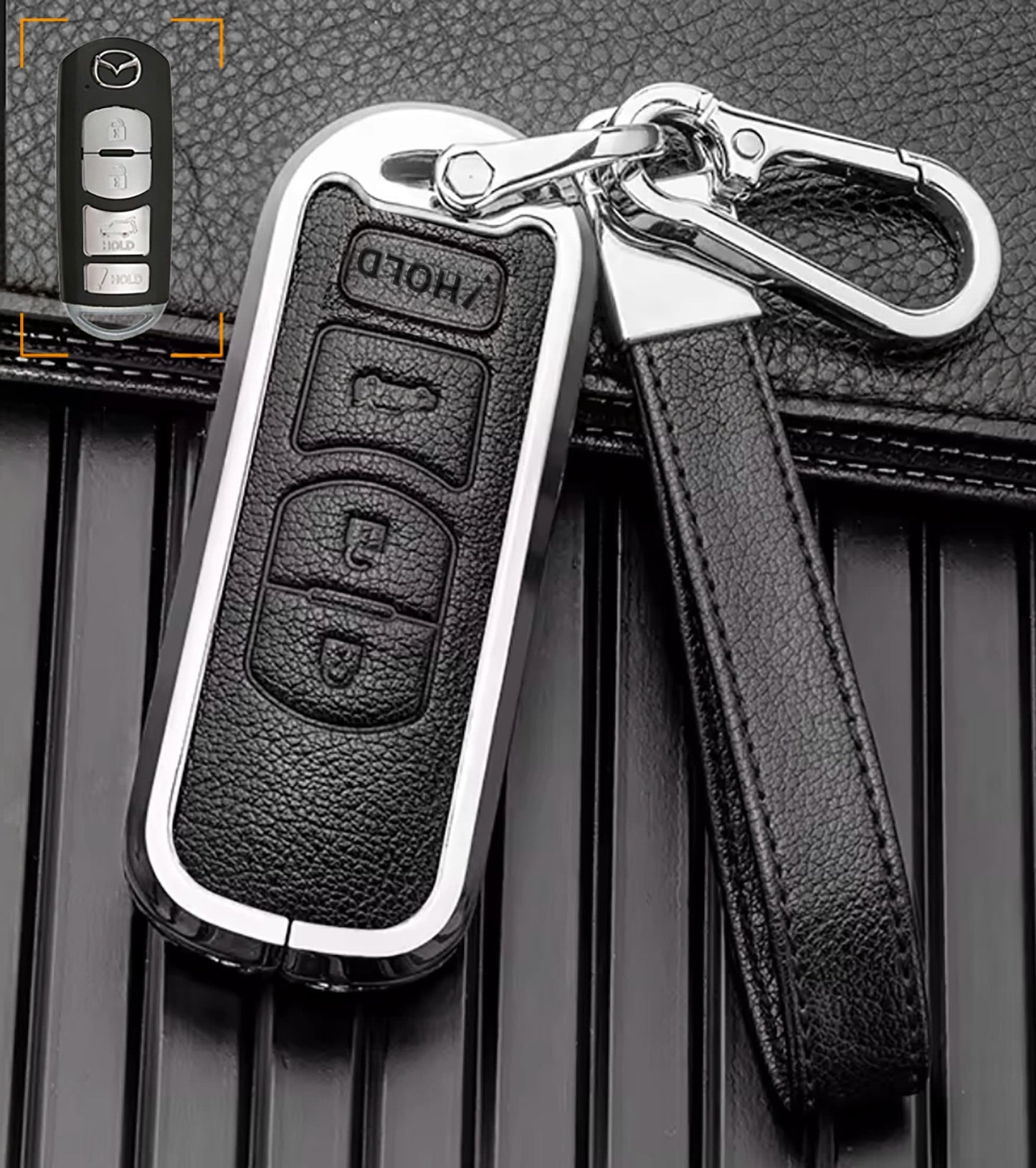 Customizable Leather and aluminum Key Fob Cover with Keychain for Mazda - Kollen US