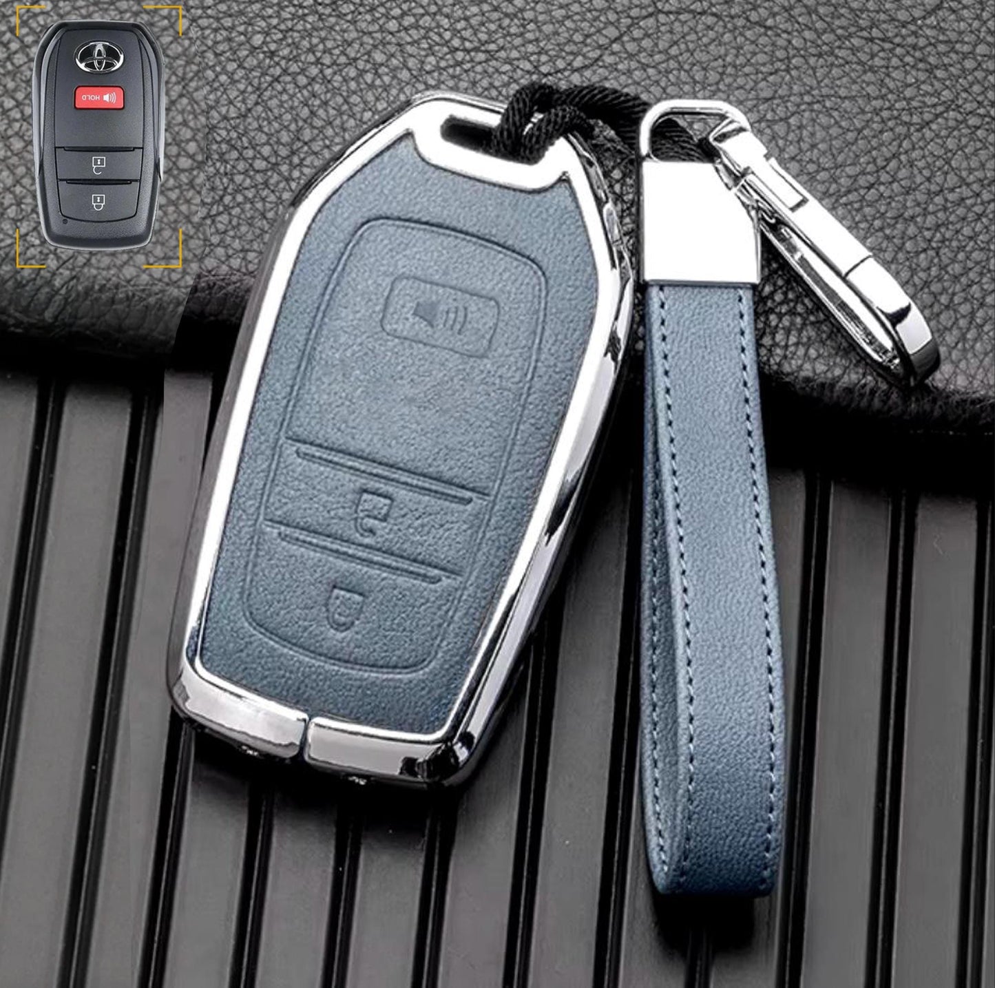 Customizable Leather & Aluminum Key Fob Cover with Keychain for Toyota (3 - Button) - Kollen US