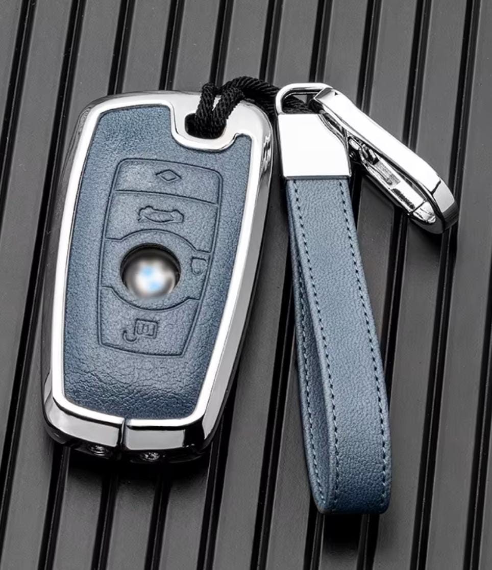 Customizable Leather & Aluminum Key Fob Cover Set for BMW with Keychain - Kollen US