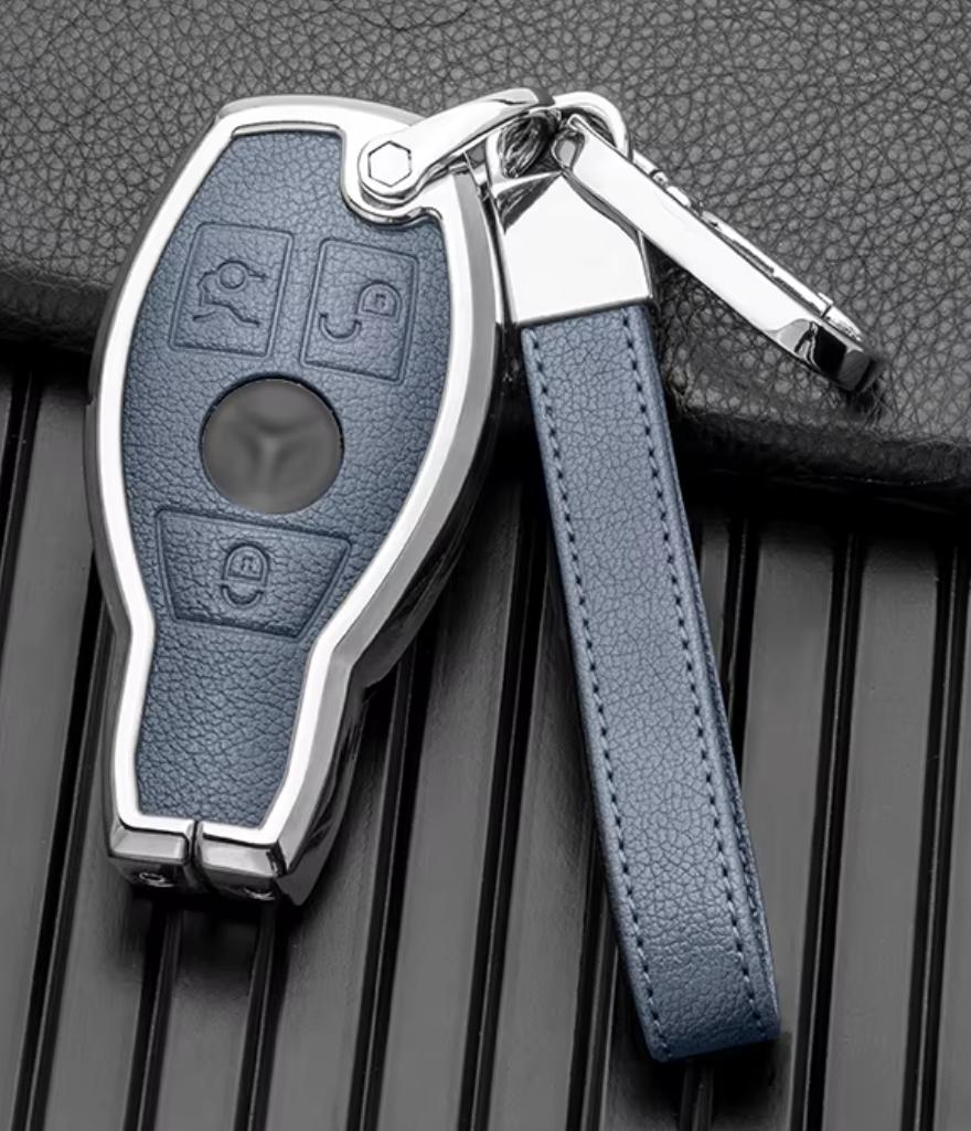 Customizable Leather & Aluminum Key Fob Cover with Keychain for Mercedes - Benz / AMG - Kollen US