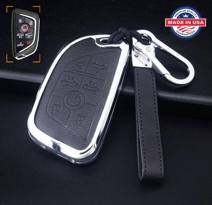 Customizable Leather & Aluminum Key Fob Cover with Keychain set for Corvette Convertible key fob (7-button)