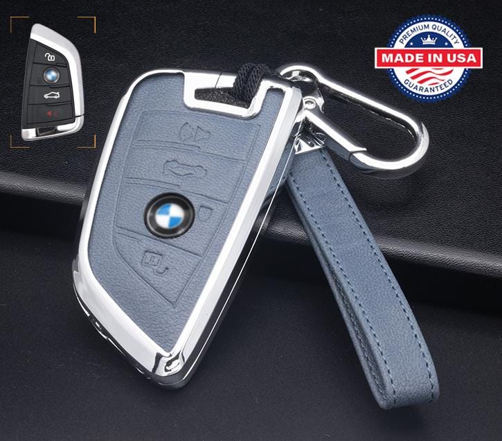 Customizable Leather & Aluminum Key Fob Cover Set for BMW with Keychain