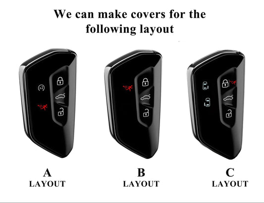 For VW Volkswagen - Customizable Leather & Aluminum Key Fob Cover with Keychain (5 - button) - Kollen US