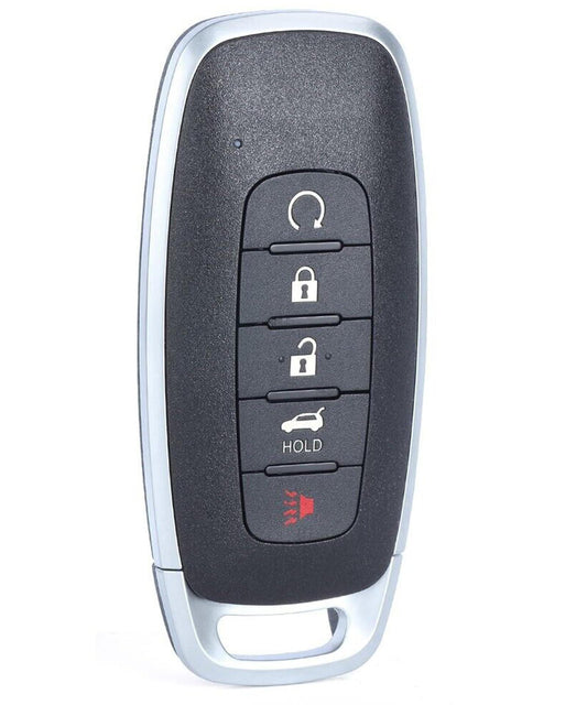 Brown leather and gunmetal aluminum Nissan 5-button key fob cover with keychain, customizable, stylish keychain accessory.