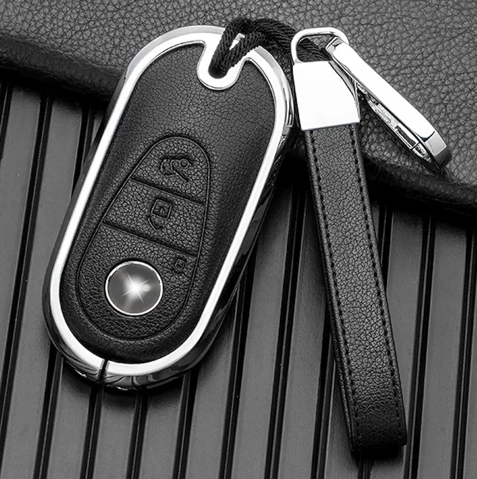 For Mercedes - Benz - customizable Leather Key Fob Cover with Aluminum Shell & Keychain - Kollen US