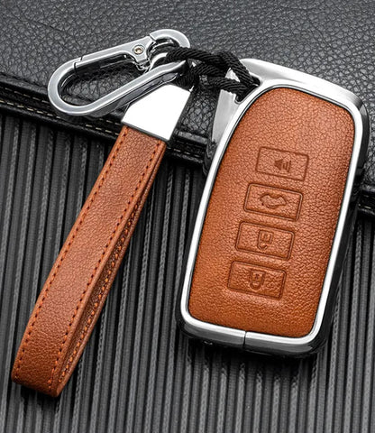 Customizable Key Fob Cover Set Aluminum & Leather Keychain Protector for Lexus - Kollen US