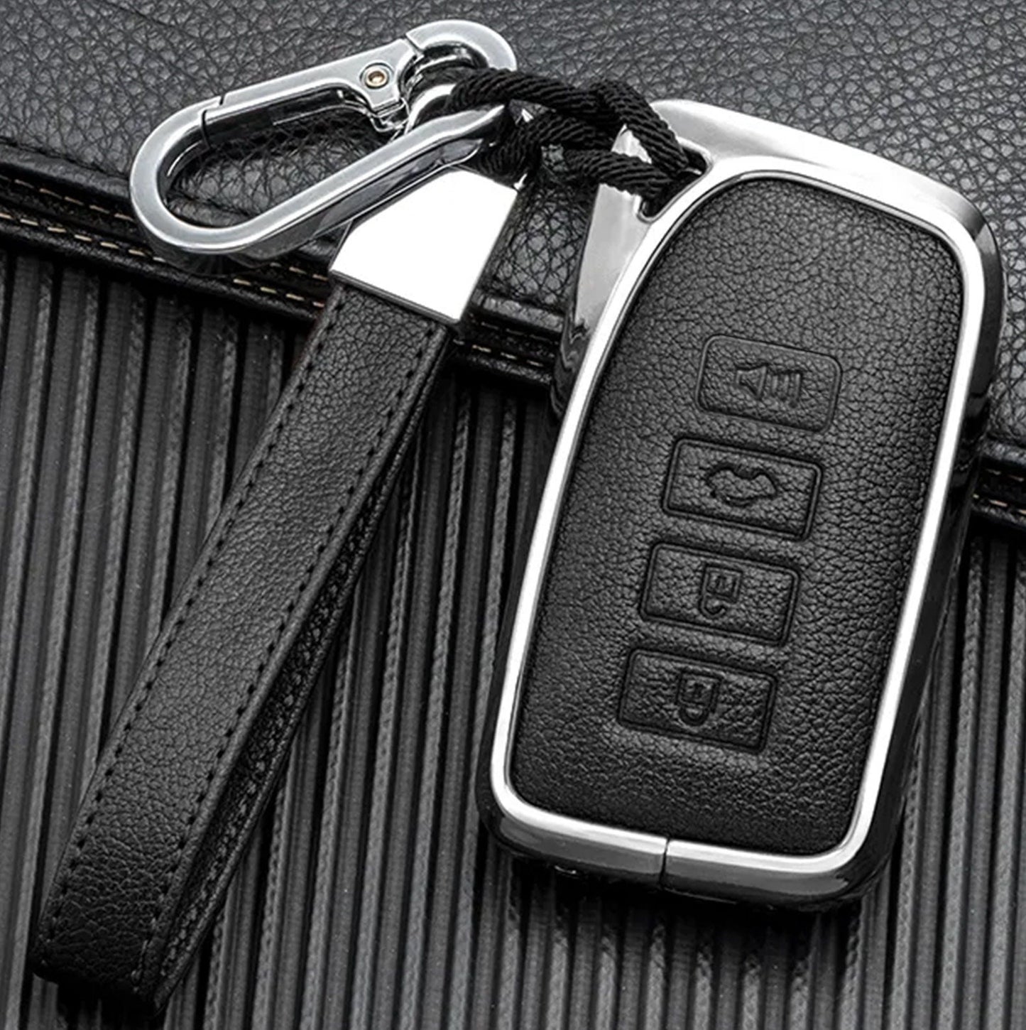 Customizable Key Fob Cover Set Aluminum & Leather Keychain Protector for Lexus - Kollen US