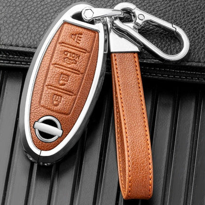 Customizable Leather & Aluminum Key Fob Cover with Keychain for Nissan (4 - Button) - Kollen US