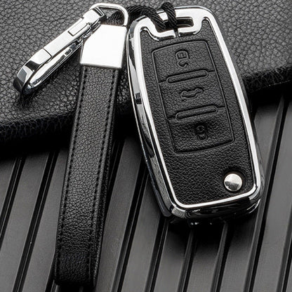 Customizable Leather & Aluminum Key Fob Cover with Keychain for VW Volkswagen (Flip key) - Kollen US