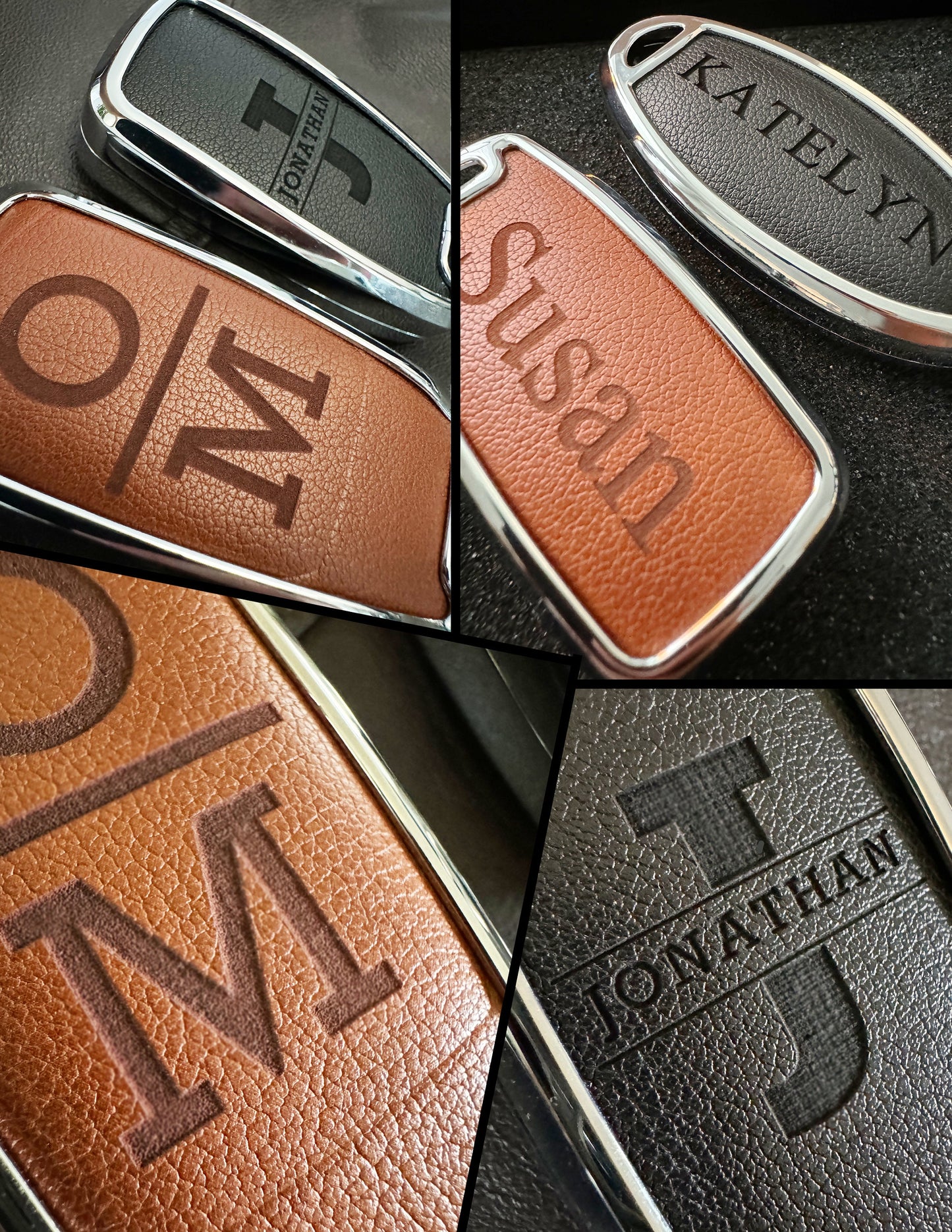 Customizable Leather & Aluminum Key Fob Cover with Keychain for Cadillac (6-button)