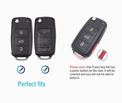 Customizable Leather & Aluminum Key Fob Cover with Keychain for VW Volkswagen (Flip key) - Kollen US
