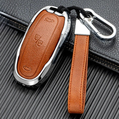 Customizable Aluminum and Leather with a full Keychain for Tesla Fob