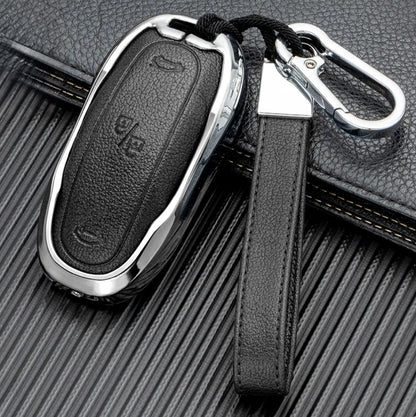 Customizable Aluminum and Leather with a full Keychain for Tesla Fob