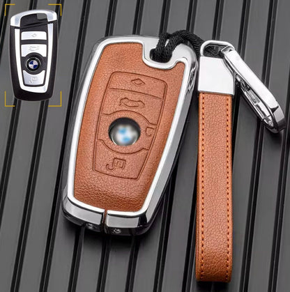 Customizable Leather & Aluminum Key Fob Cover Set for BMW with Keychain - Kollen US