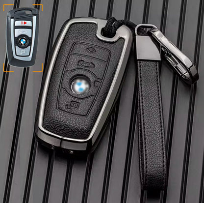 Customizable Leather & Aluminum Key Fob Cover Set for BMW with Keychain - Kollen US