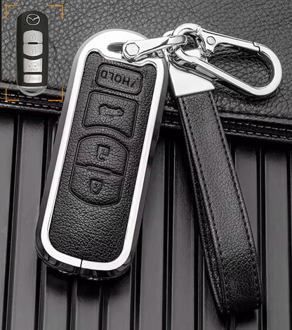 Customizable Leather and aluminum Key Fob Cover with Keychain for Mazda - Kollen US