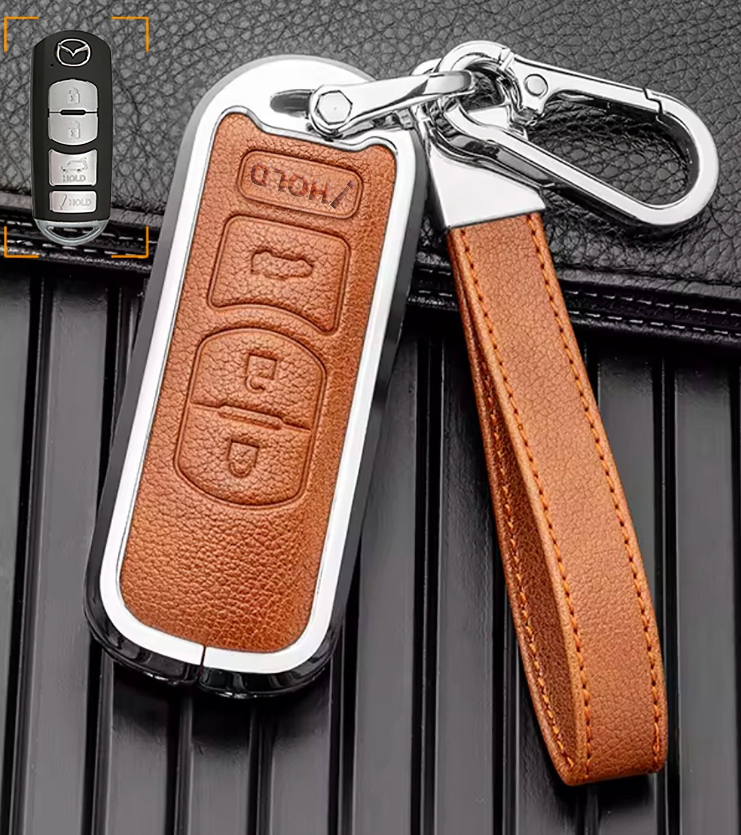 Customizable Leather and aluminum Key Fob Cover with Keychain for Mazda - Kollen US