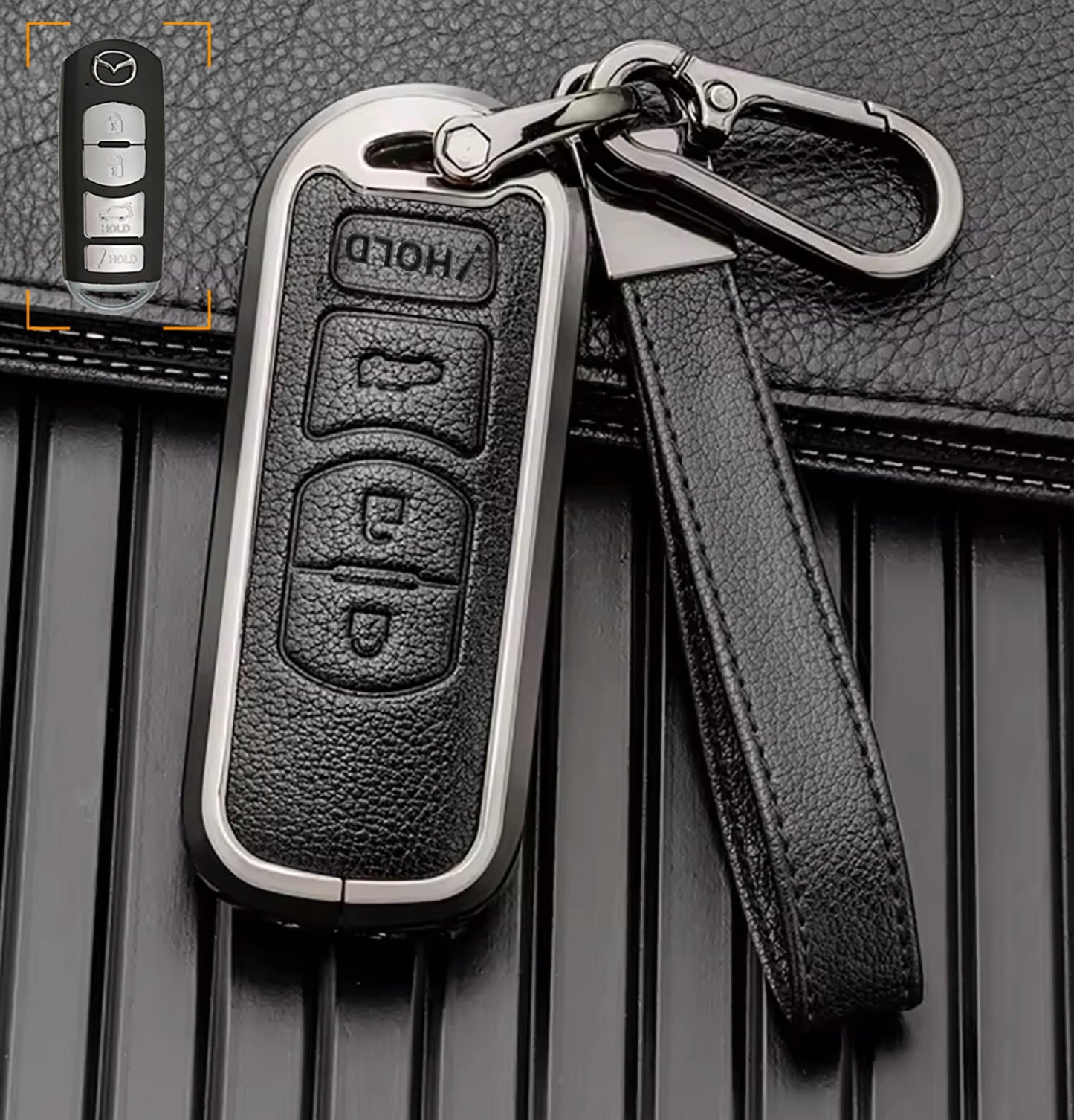 Customizable Leather and aluminum Key Fob Cover with Keychain for Mazda - Kollen US