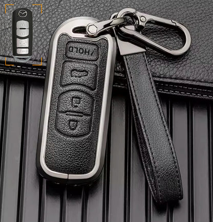 Customizable Leather and aluminum Key Fob Cover with Keychain for Mazda - Kollen US