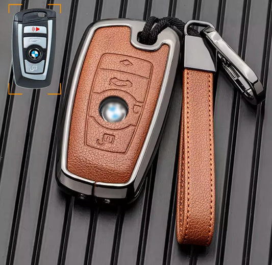Customizable Leather & Aluminum Key Fob Cover Set for BMW with Keychain - Kollen US