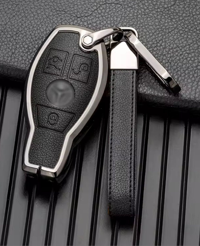 Customizable Leather & Aluminum Key Fob Cover with Keychain for Mercedes - Benz / AMG - Kollen US