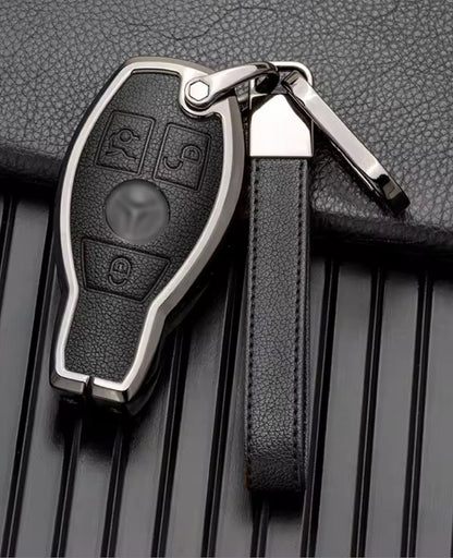 Customizable Leather & Aluminum Key Fob Cover with Keychain for Mercedes - Benz / AMG - Kollen US