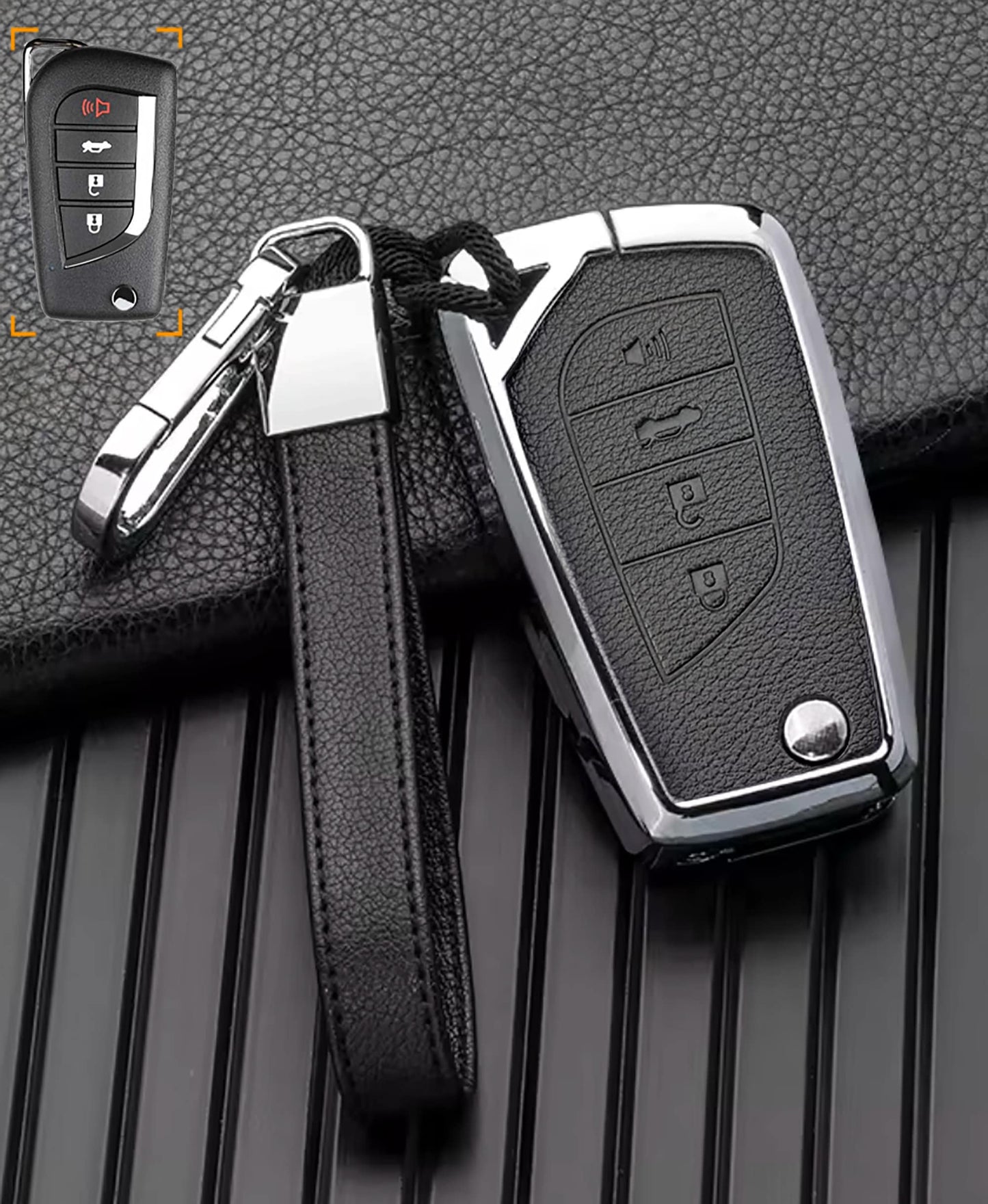 Customizable Leather & Aluminum Toyota Key Fob Cover with Keychain (4 - Button Fob Protector Set) - Kollen US