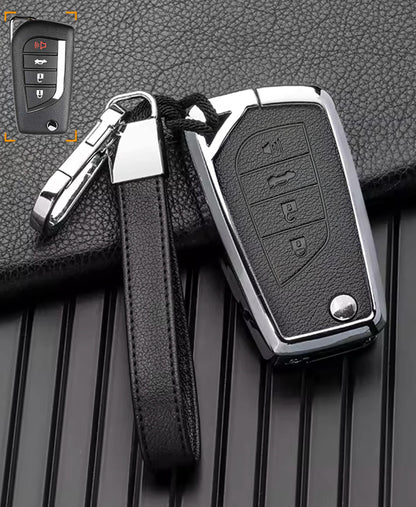 Customizable Leather & Aluminum Toyota Key Fob Cover with Keychain (4 - Button Fob Protector Set) - Kollen US