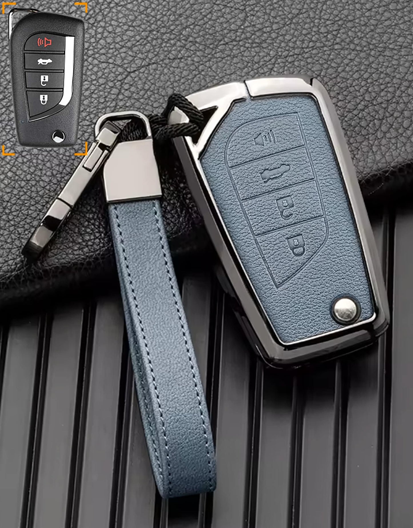 Customizable Leather & Aluminum Toyota Key Fob Cover with Keychain (4 - Button Fob Protector Set) - Kollen US