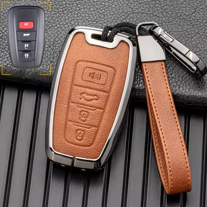 For Toyota - customizable Leather Key Fob Cover with Aluminum Shell & Keychain (4 - Button) - Kollen US