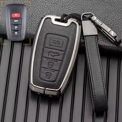 For Toyota - customizable Leather Key Fob Cover with Aluminum Shell & Keychain (4 - Button) - Kollen US