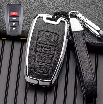 For Toyota - customizable Leather Key Fob Cover with Aluminum Shell & Keychain (4 - Button) - Kollen US