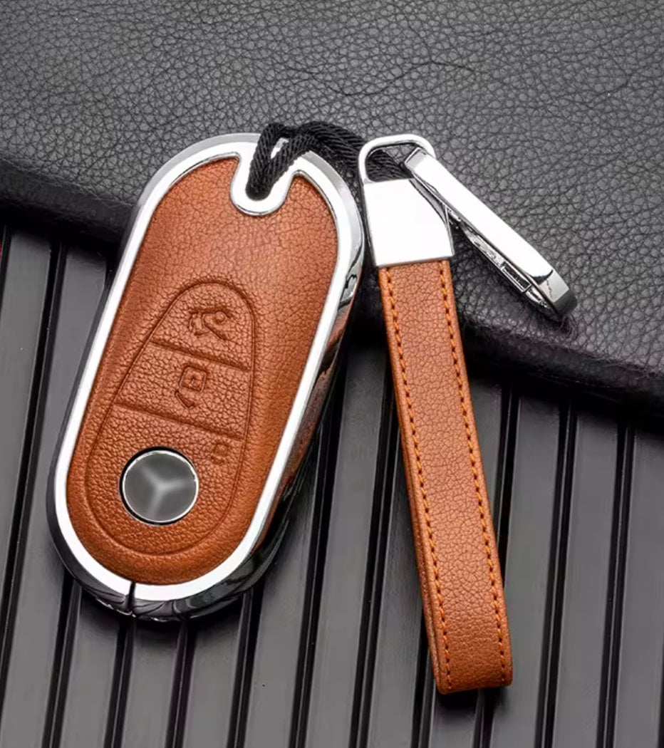 For Mercedes - Benz - customizable Leather Key Fob Cover with Aluminum Shell & Keychain - Kollen US