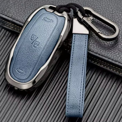 Customizable Aluminum and Leather with a full Keychain for Tesla Fob