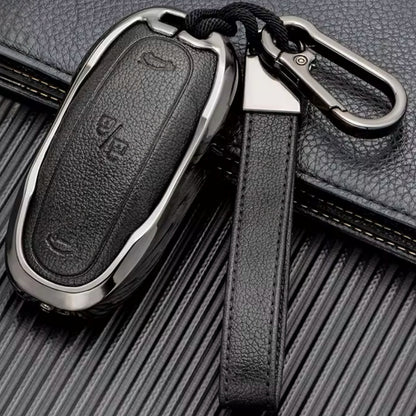 Customizable Aluminum and Leather with a full Keychain for Tesla Fob