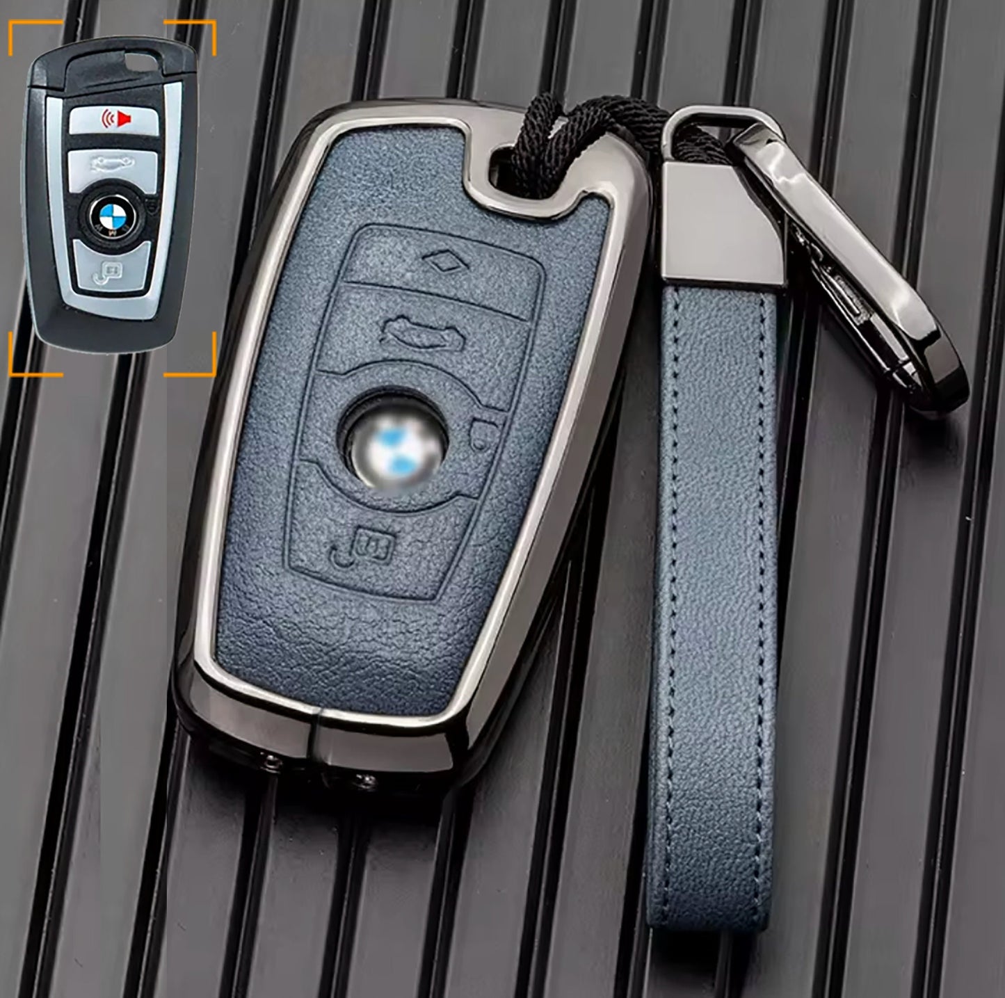 Customizable Leather & Aluminum Key Fob Cover Set for BMW with Keychain - Kollen US