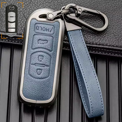 Customizable Leather and aluminum Key Fob Cover with Keychain for Mazda - Kollen US