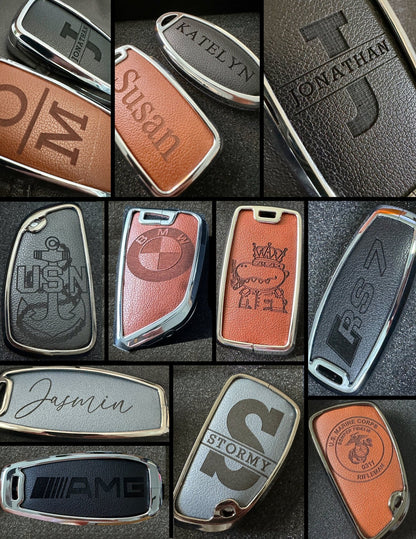 Customizable Leather & Aluminum Key Fob Cover with Keychain for Toyota (3 - button) - Kollen US
