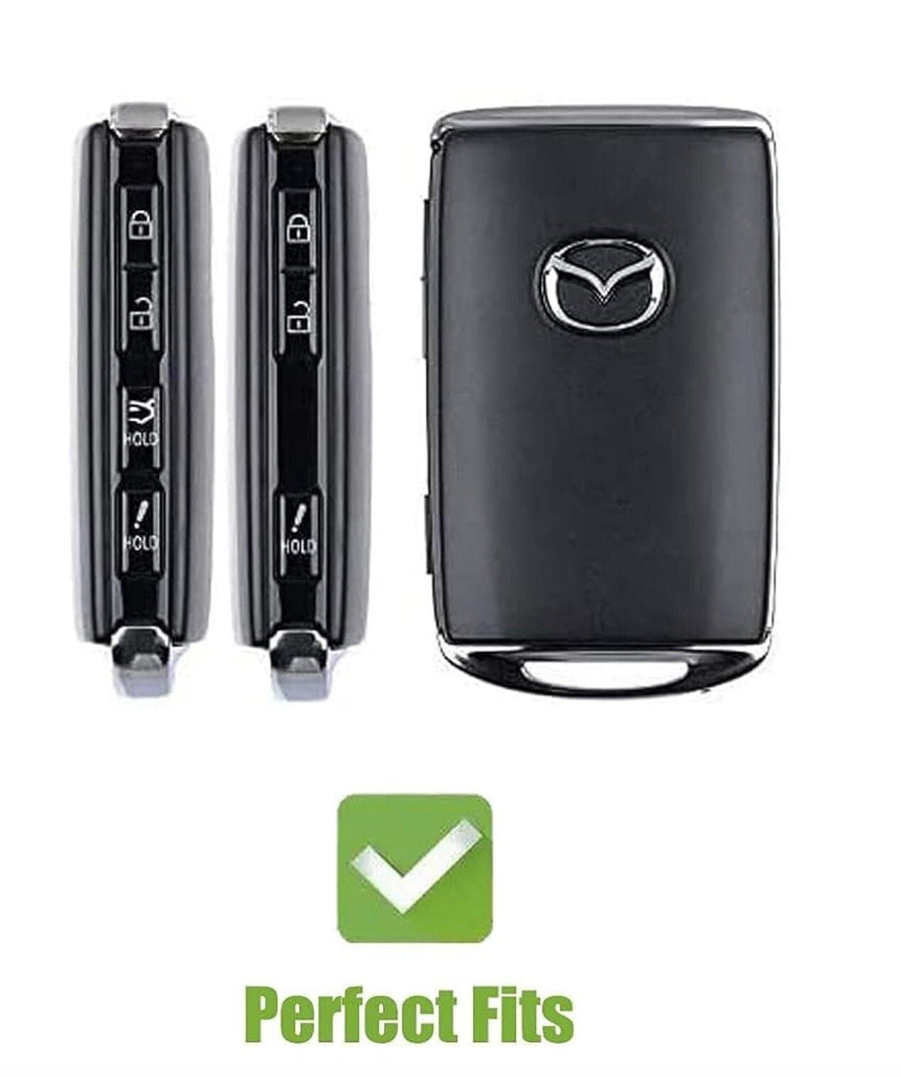 for Mazda Customizable in Leather & Aluminum Key Fob Cover Set with Keychain - Kollen US