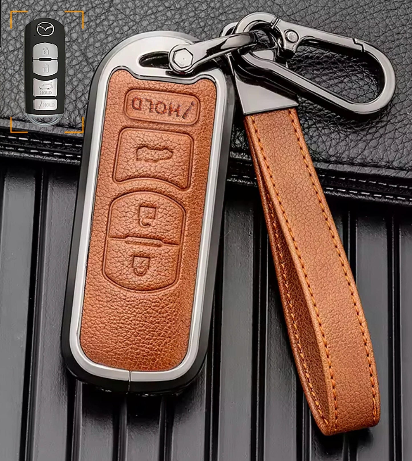 Customizable Leather and aluminum Key Fob Cover with Keychain for Mazda - Kollen US