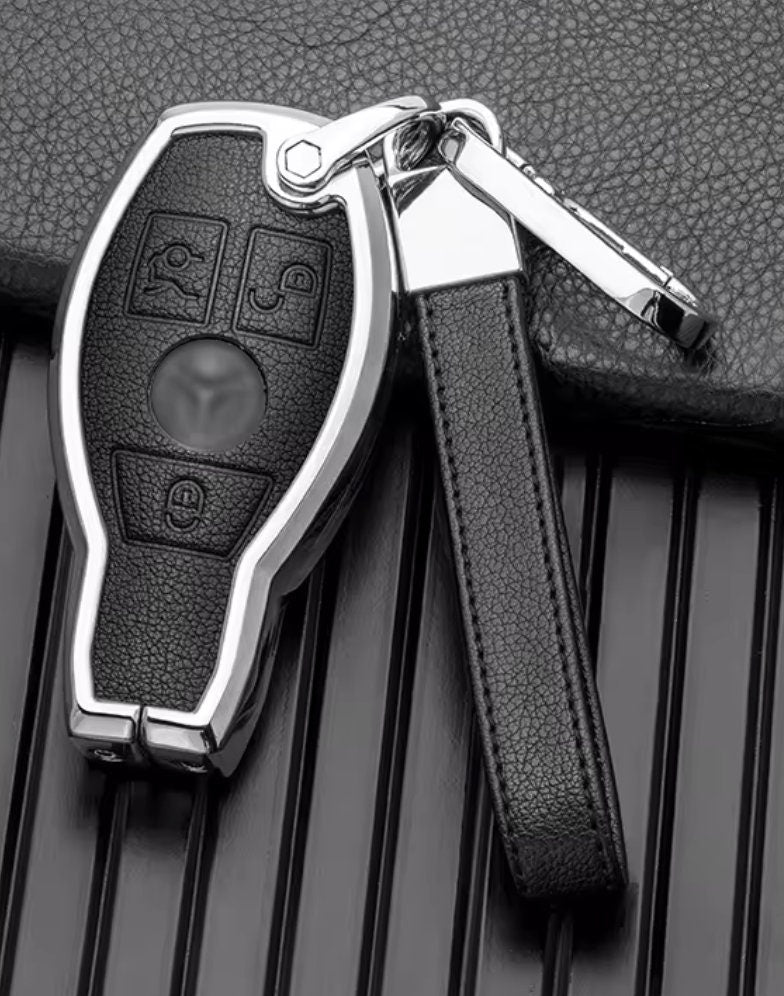 Customizable Leather & Aluminum Key Fob Cover with Keychain for Mercedes - Benz / AMG - Kollen US