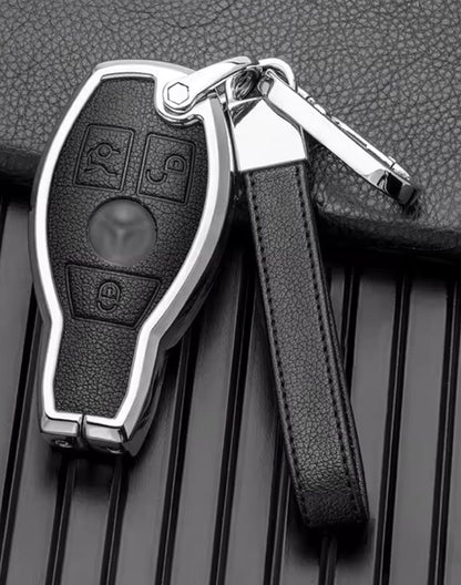 Customizable Leather & Aluminum Key Fob Cover with Keychain for Mercedes - Benz / AMG - Kollen US