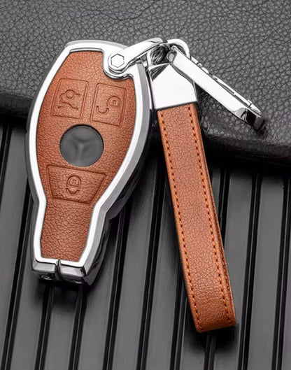 Customizable Leather & Aluminum Key Fob Cover with Keychain for Mercedes - Benz / AMG - Kollen US