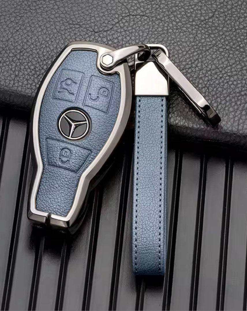 Customizable Leather & Aluminum Key Fob Cover with Keychain for Mercedes - Benz / AMG - Kollen US