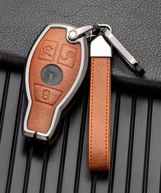 Customizable Leather & Aluminum Key Fob Cover with Keychain for Mercedes - Benz / AMG - Kollen US