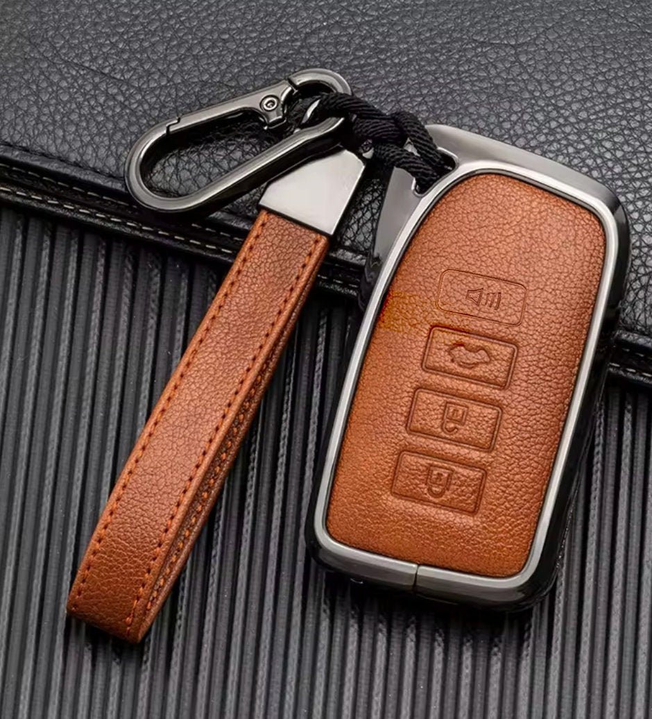 Customizable Key Fob Cover Set Aluminum & Leather Keychain Protector for Lexus - Kollen US