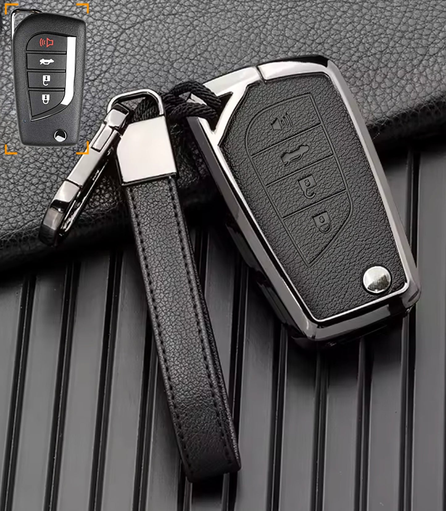 Customizable Leather & Aluminum Toyota Key Fob Cover with Keychain (4 - Button Fob Protector Set) - Kollen US