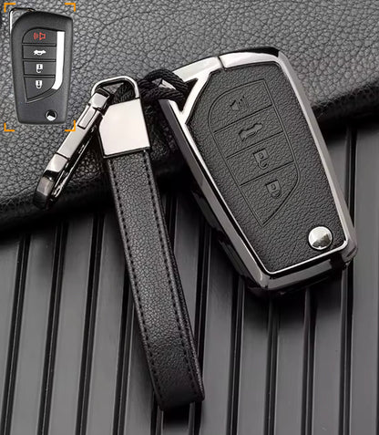 Customizable Leather & Aluminum Toyota Key Fob Cover with Keychain (4 - Button Fob Protector Set) - Kollen US