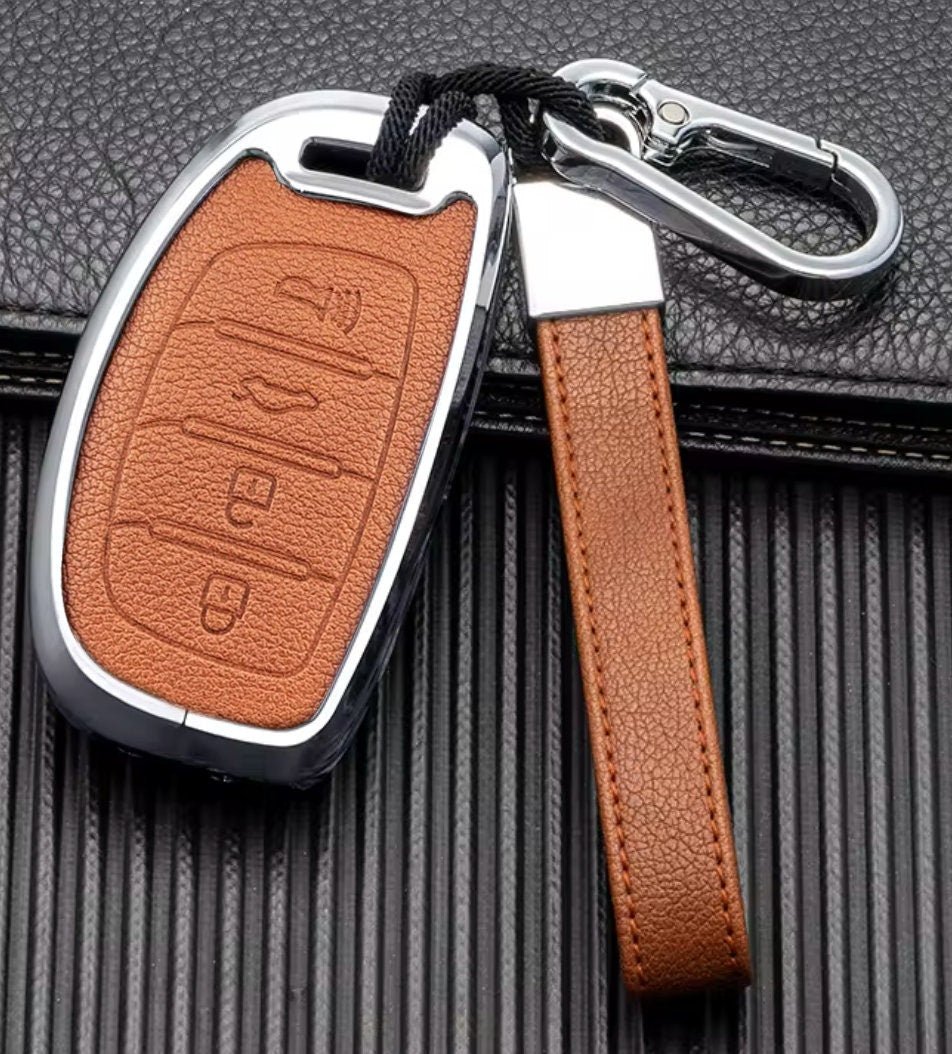 Customizable Leather Key Fob Cover for Hyundai key fob with 4 buttons - Kollen US