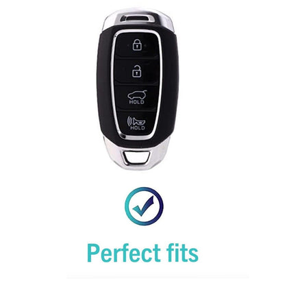 Customizable Leather and aluminum cover with keychain set for Hyundai (4 - Button Keyless) - Kollen US